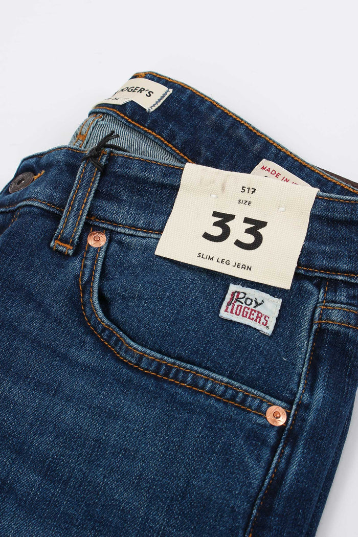 Denim Slim Cuciture Contrasto Denim Scuro-7