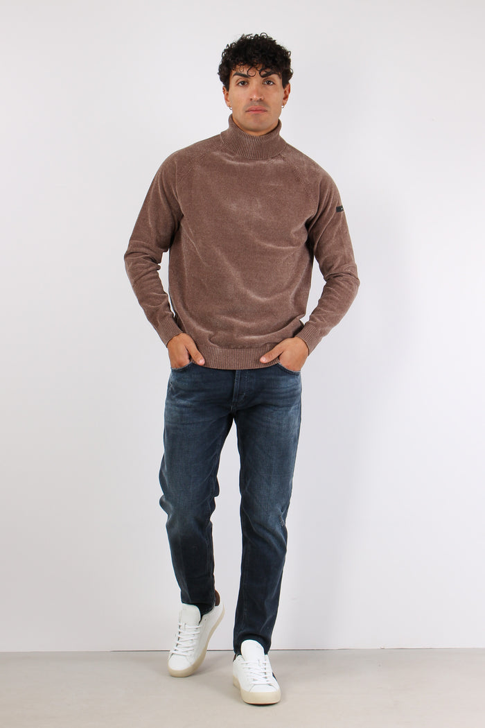 Maglia Collo Alto Ciniglia Taupe Melange