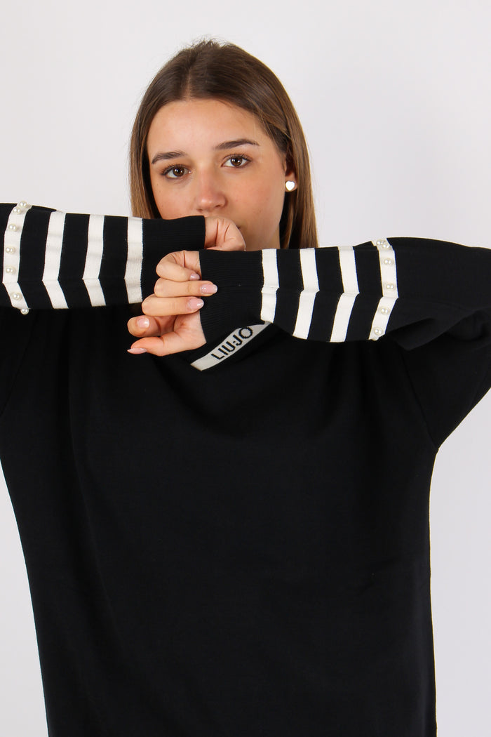 Maxi Maglia Riga Inserto Perle Nero/bianco-6