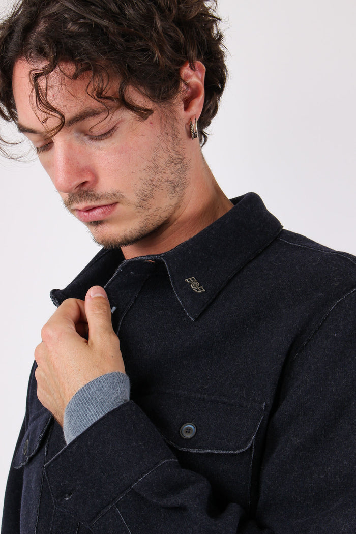 Giacca Camicia Taglio Vivo Blu-6