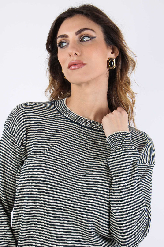 Wkdgiovane Maglia Riga Ecru/blu-8
