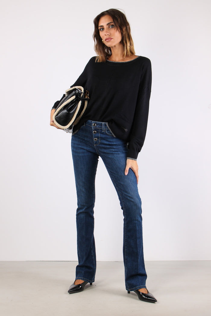 Maglia Gircollo Over Lurex Nero