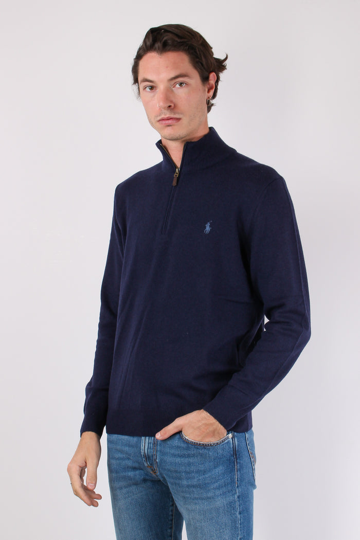 Felpa Mezza Zip Lambswool Hunter Navy-3