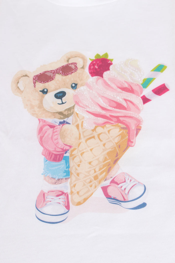 T-shirt Orsetto Strass Off White-5