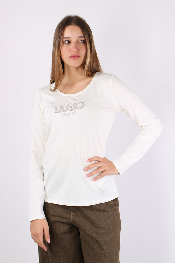 T-shirt Manica Corta Logo Bianco Latte-2