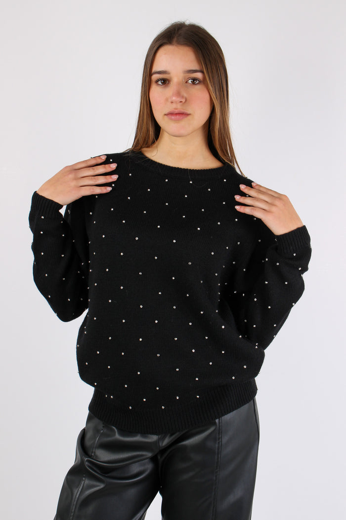 Maglia Inserto Strass Black-7