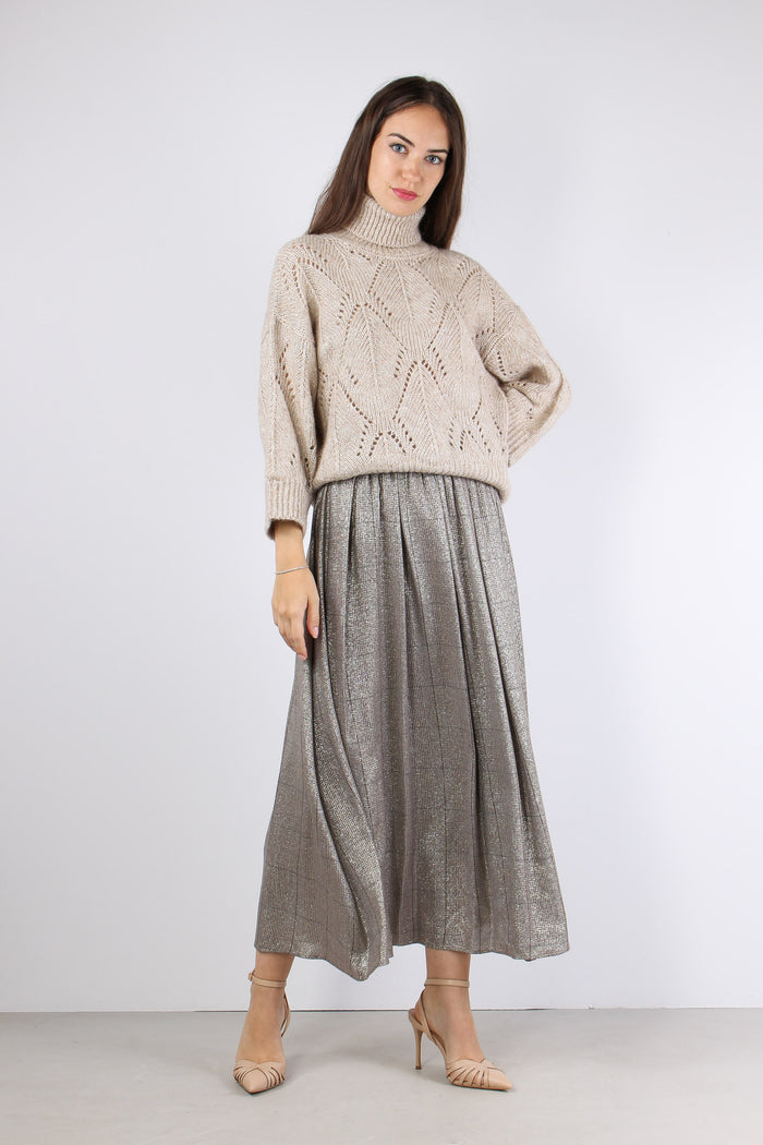 Gonna Quadri Lurex Beige