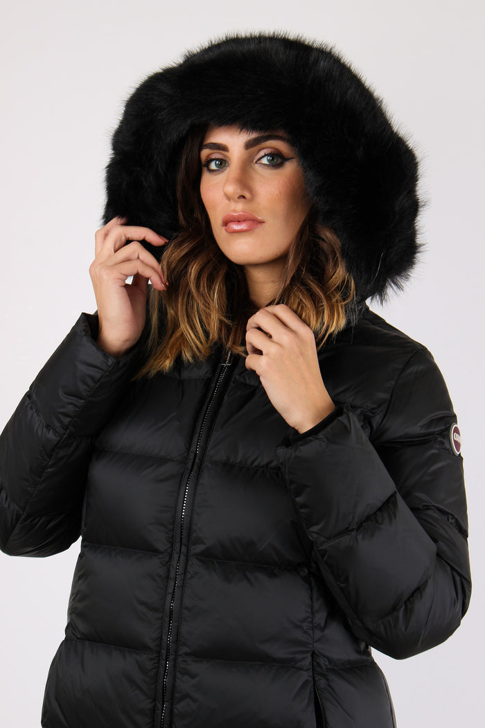 Piumino Lungo Ecopelliccia Nero-8