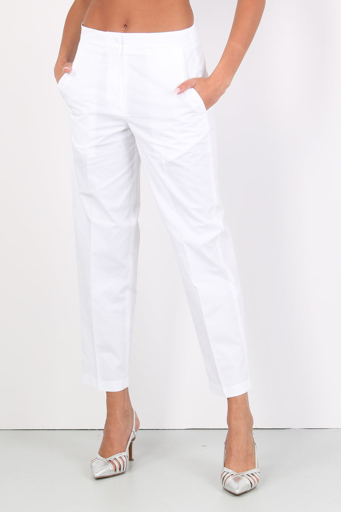 Pantalone Popeline Elastico Bianco-7