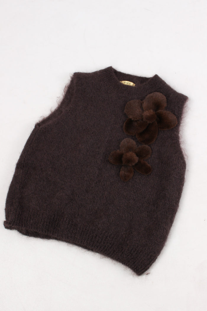 Gilet Applicazione Fiori Cioccolato-6
