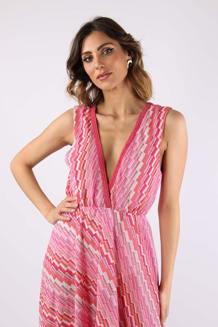 Abito Lungo Jacquard Electric Fuxia-10