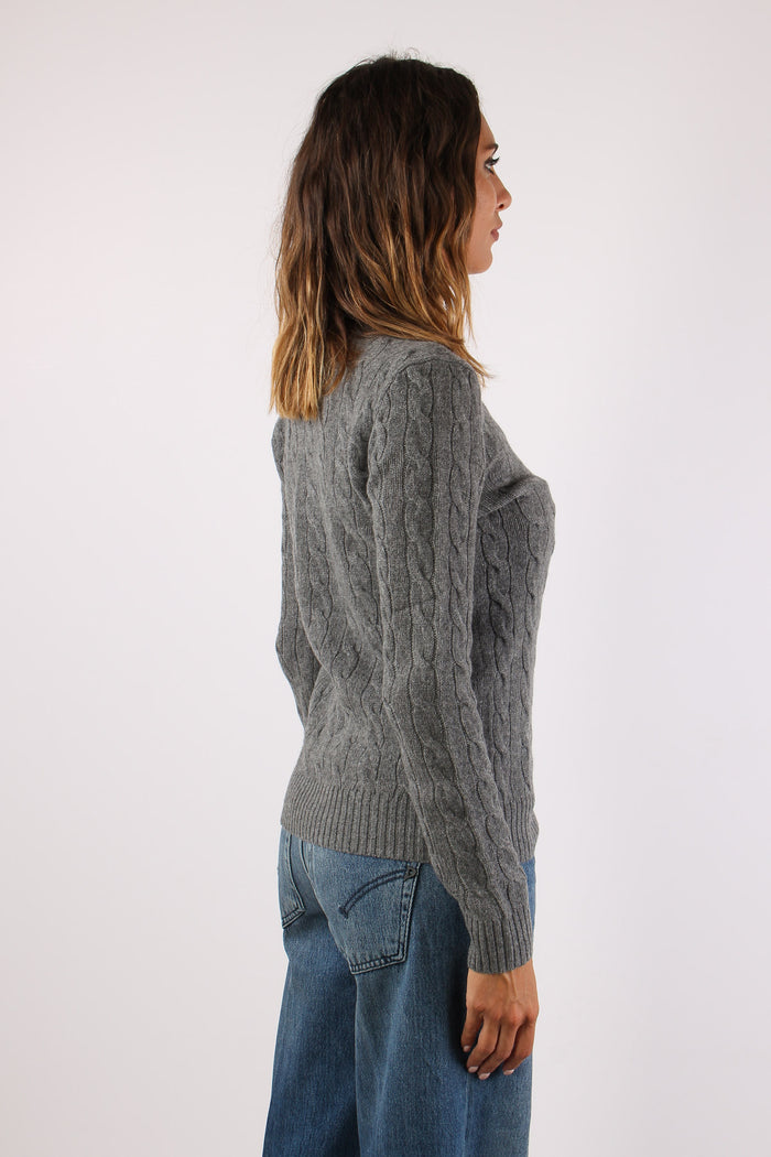 Maglia Girocollo Trecce Misto Lana Grey Heather-6