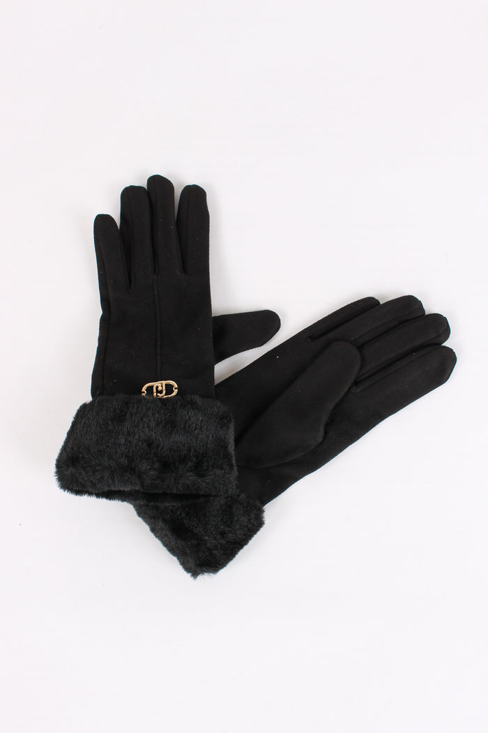 Guanti Effetto Scamosciato Nero-3