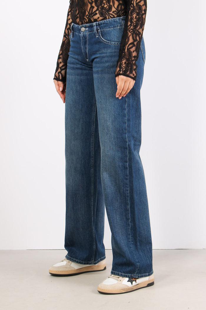 Denim Vita Bassa Gamba Larga Denim Scuro-3