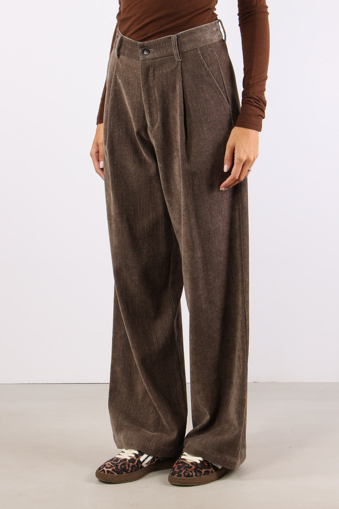 Pantalone Palazzo Velluto Liscio Fango-5