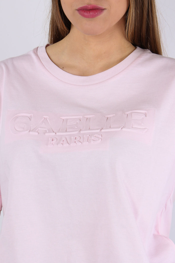 T-shirt Crop Logo Tono Su Tono Rosa-5