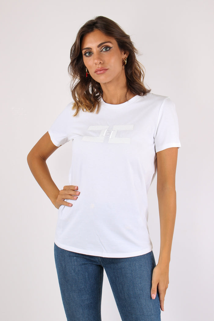 T-shirt Logo Ricamo Gesso-7