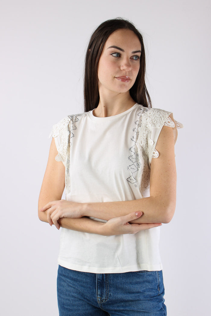 Canotta Inserto Macrame Bianco Lana-7