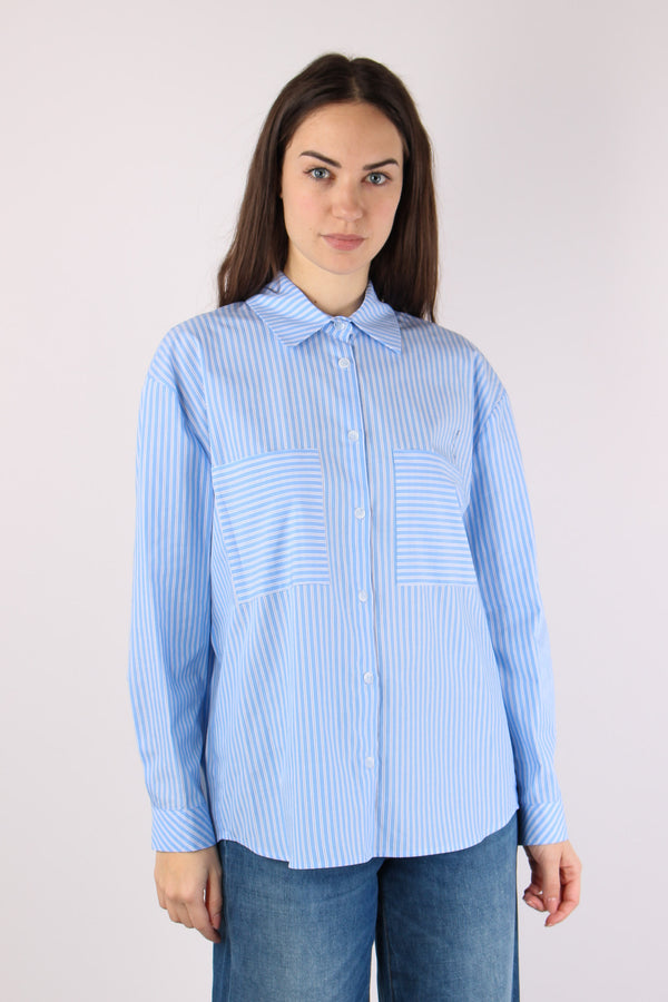 Camicia Cotone Riga Bianco/azzurro-2