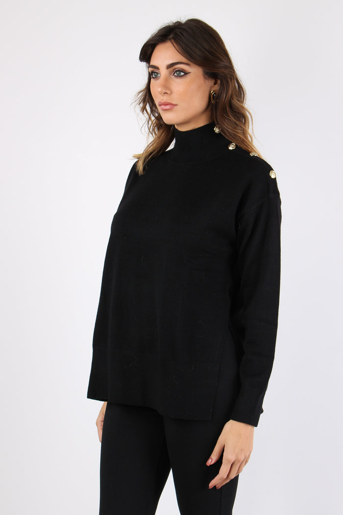 Collo Alto Viscosa Bottoni Oro Nero-6