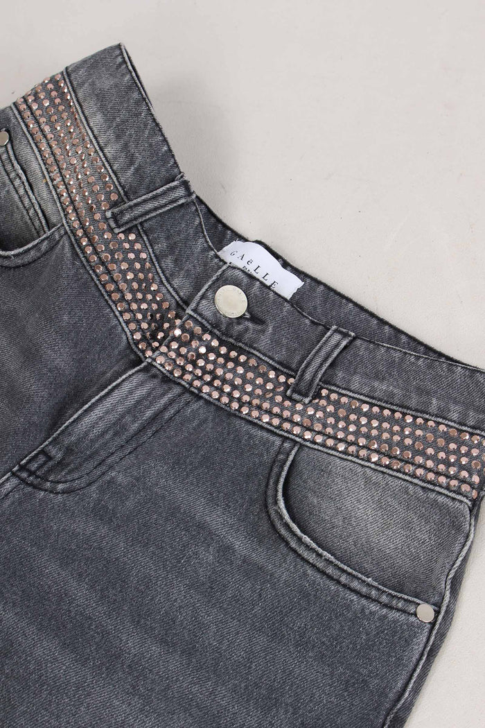 Jeans Inserto Strass Grigio-3