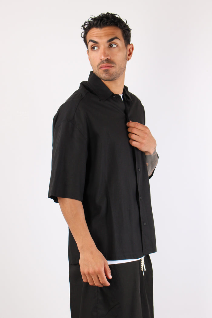 Camicia Mc Viscosa Lino Nero-4
