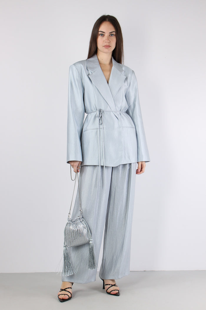 Giacca Cinturata Cangiante Celeste-6