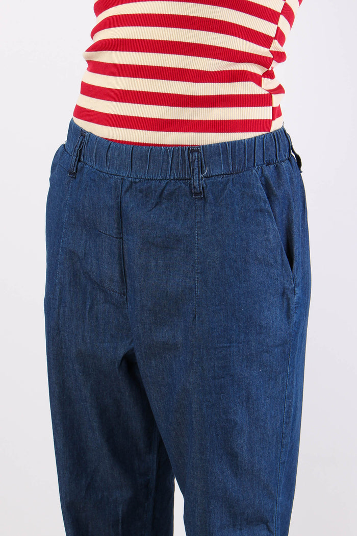 Pantalone Chambray Elastico Di Denim-7