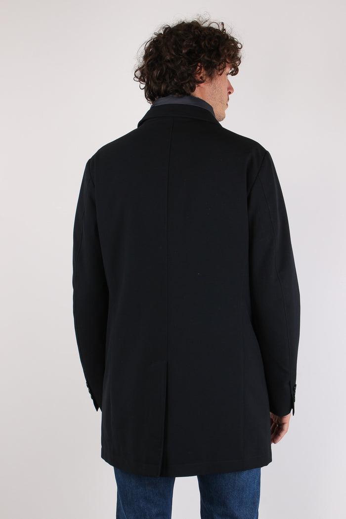 Cappotto Imbottito Tasche Applicate Blu Scuro-4