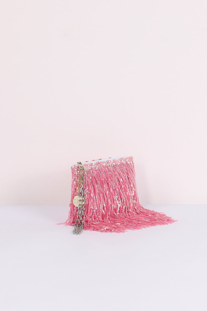 Pochette Paillettes Frange Pink-5