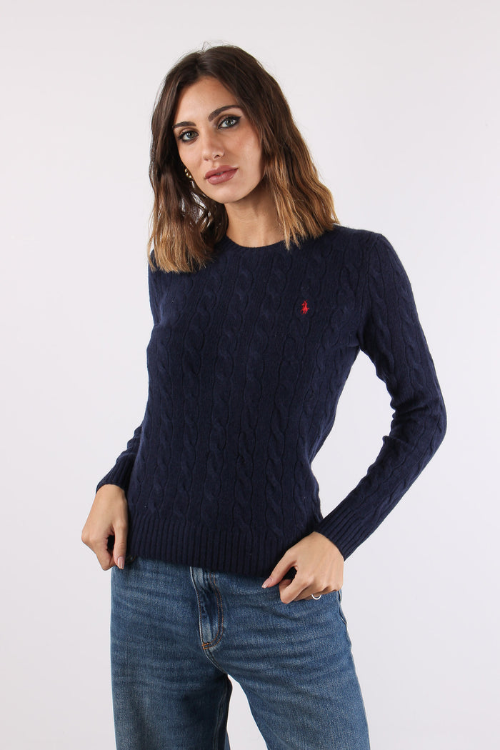 Maglia Girocollo Trecce Misto Lana Hunter Navy-2