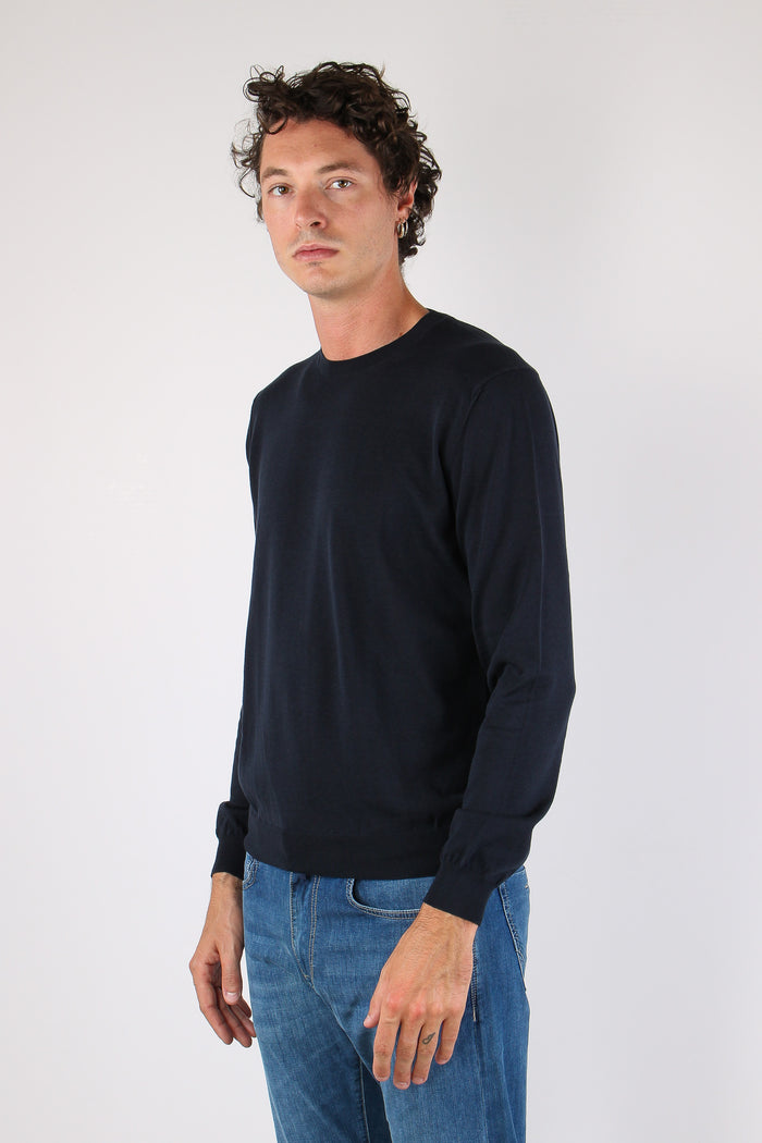 Maglia Girocollo Cotone Seta Blu-3