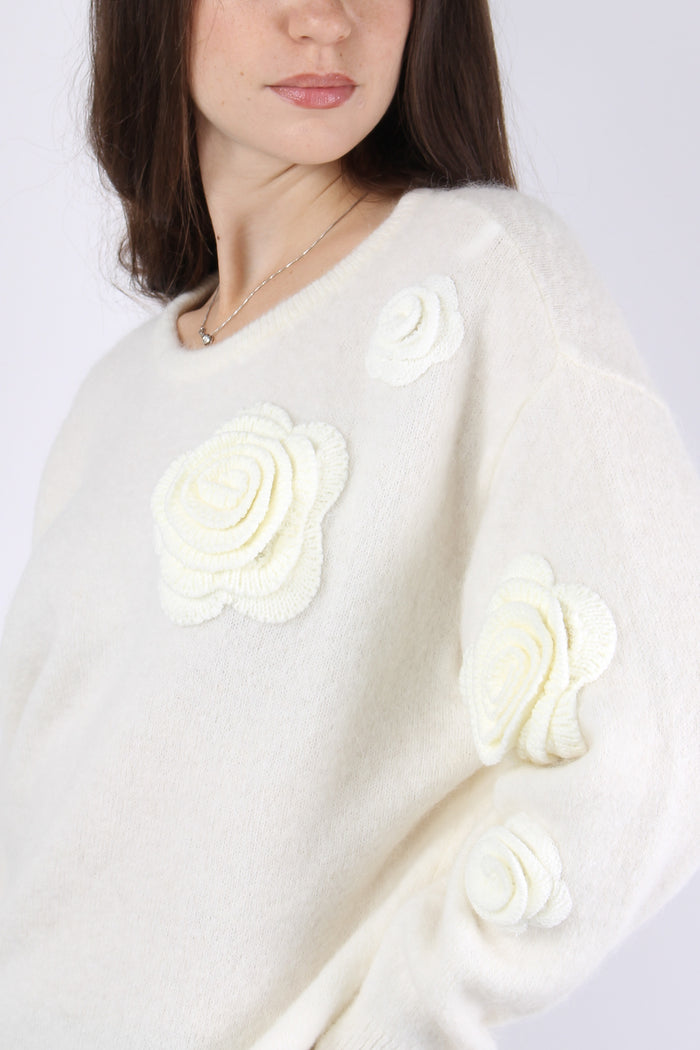 Maglia Over Applicazione Rose Natural-7