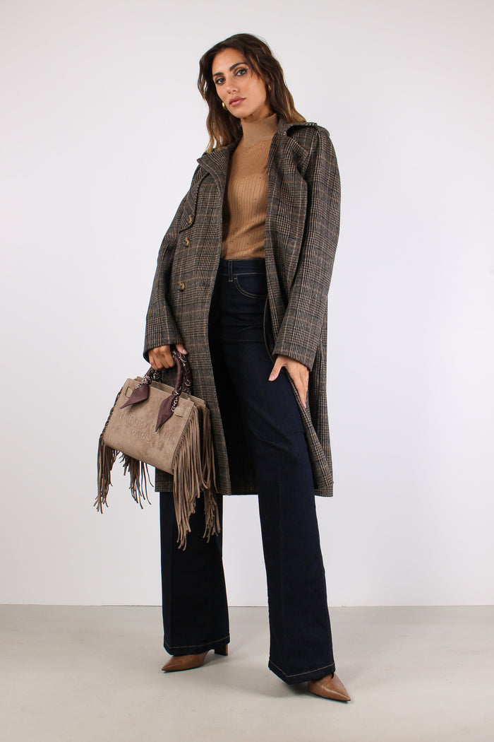 Cappotto Quadro Cintura Camel Check-2