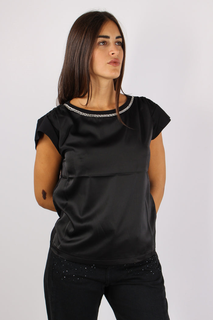 T-shirt Bimateriale Perle Coll Nero-7