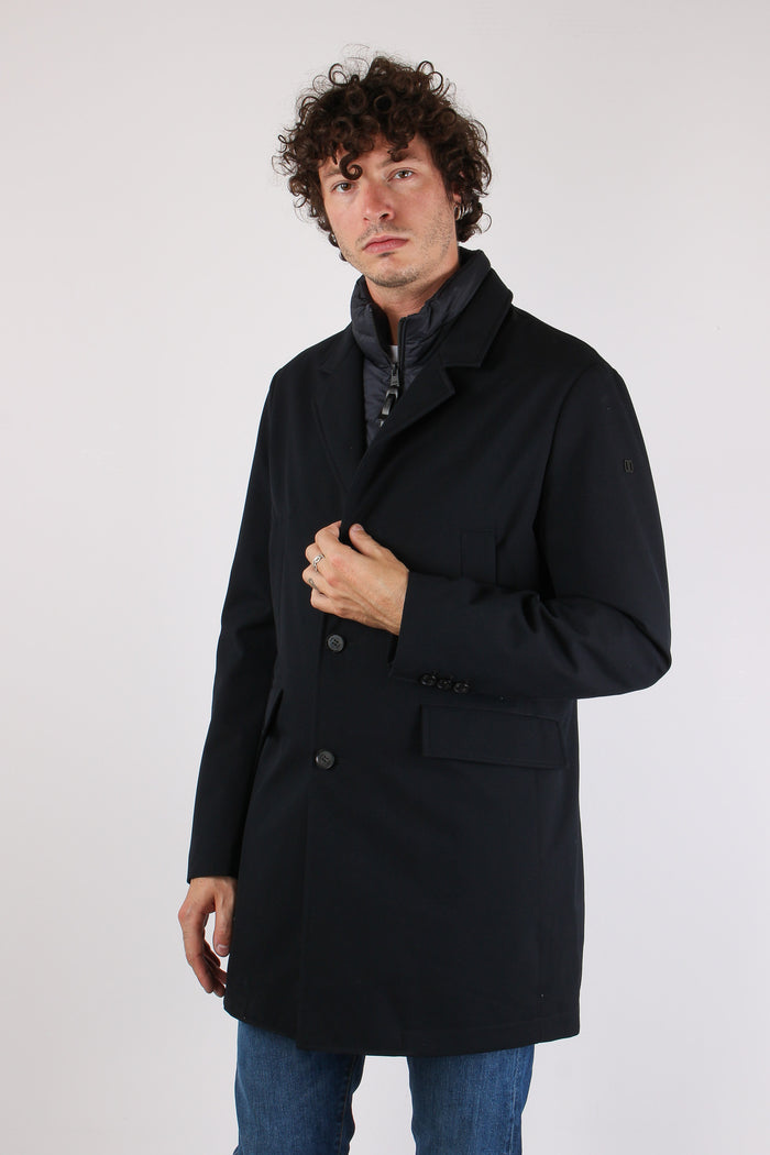 Cappotto Imbottito Tasche Applicate Blu Scuro-5