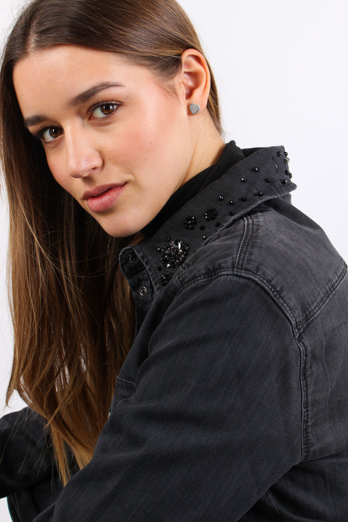 Camicia Denim Colletto Applica Denim Grigio-10