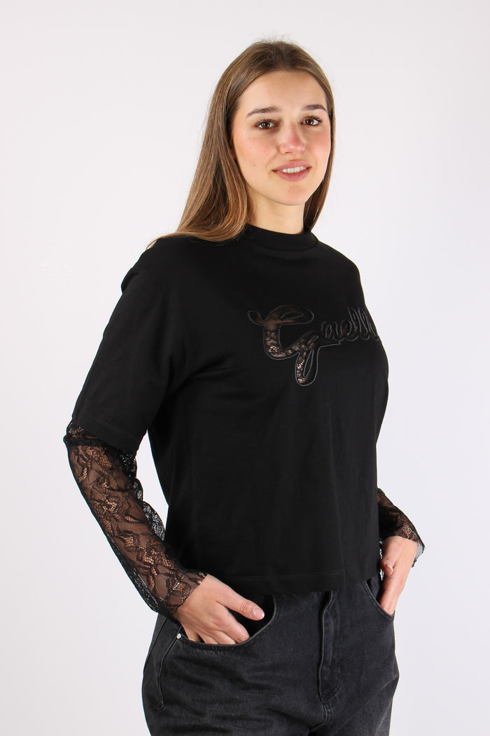 T-shirt Cotone Logo Pizzo Nero-8