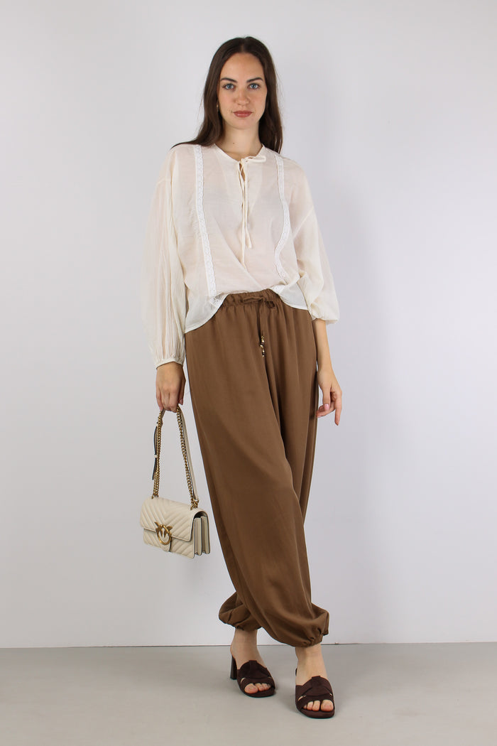 Blusa Mussola Inserto Macrame Burro-5