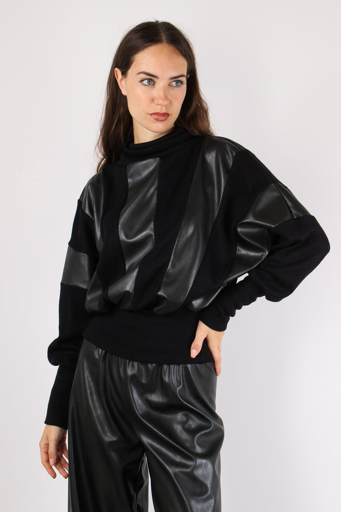 Maglia Inserto Ecopelle Nero-2