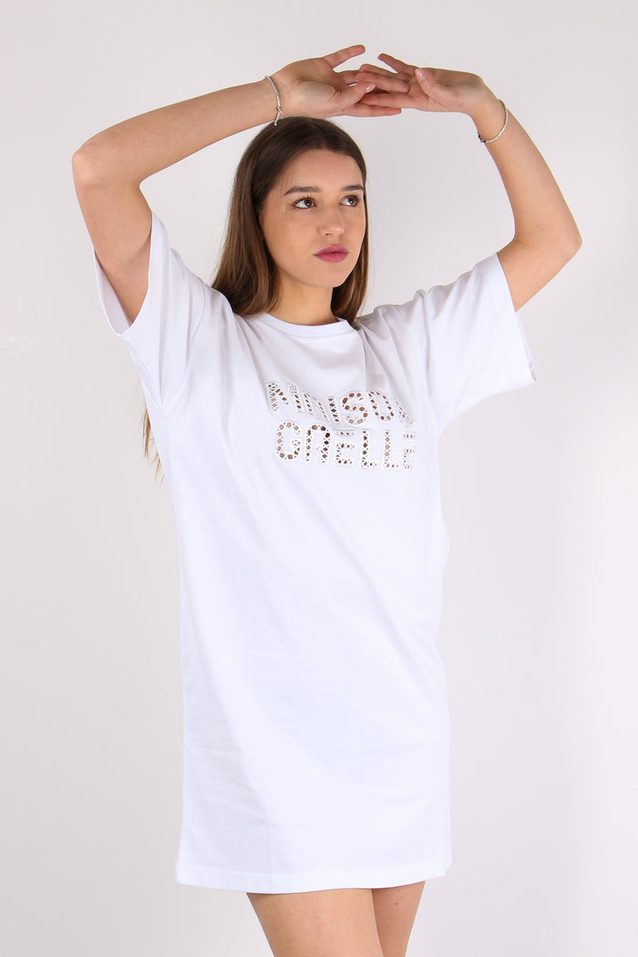 Maxi T-shirt Ricamo Maison Gae Bianco-7