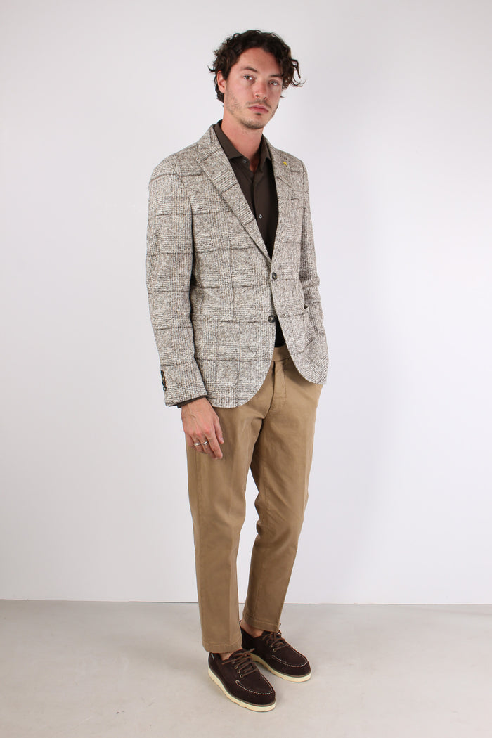 Giacca Lana Maxi Qaudri Panna/grigio-6