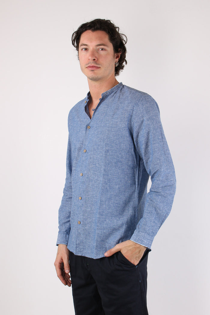 Camicia Lino Coreana Blu-3