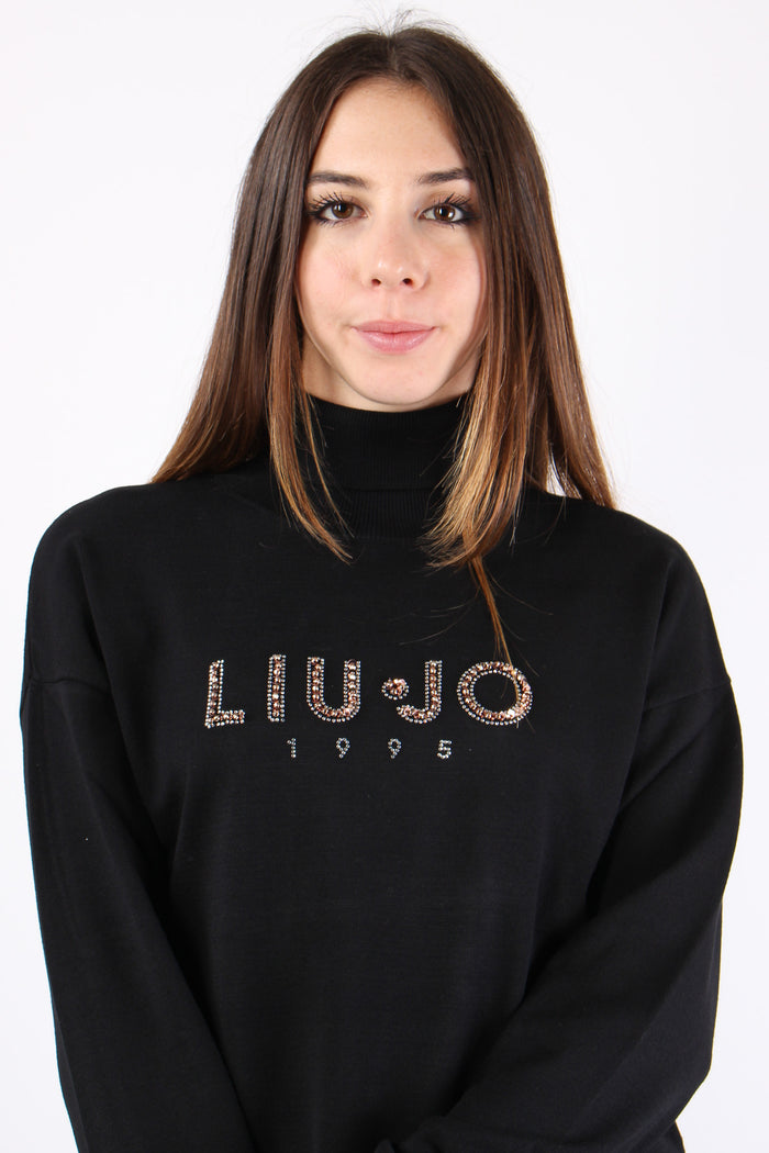 Maglia Collo Alto Logo Lurex Nero/cammel-6