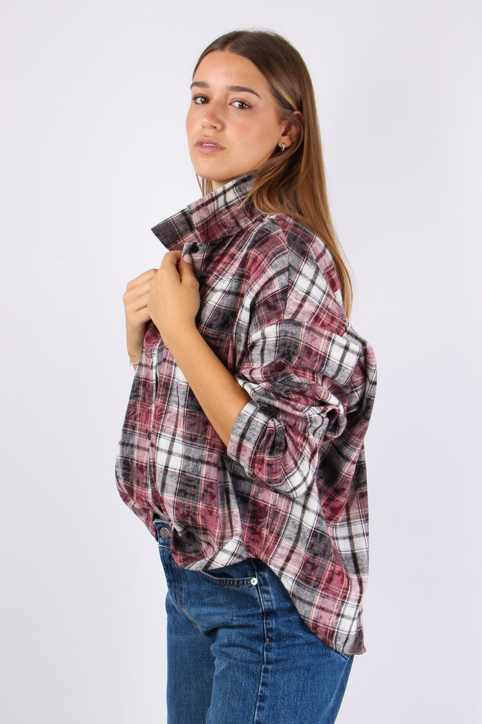 Camicia Quadri Stondata Bordeaux/nero-5