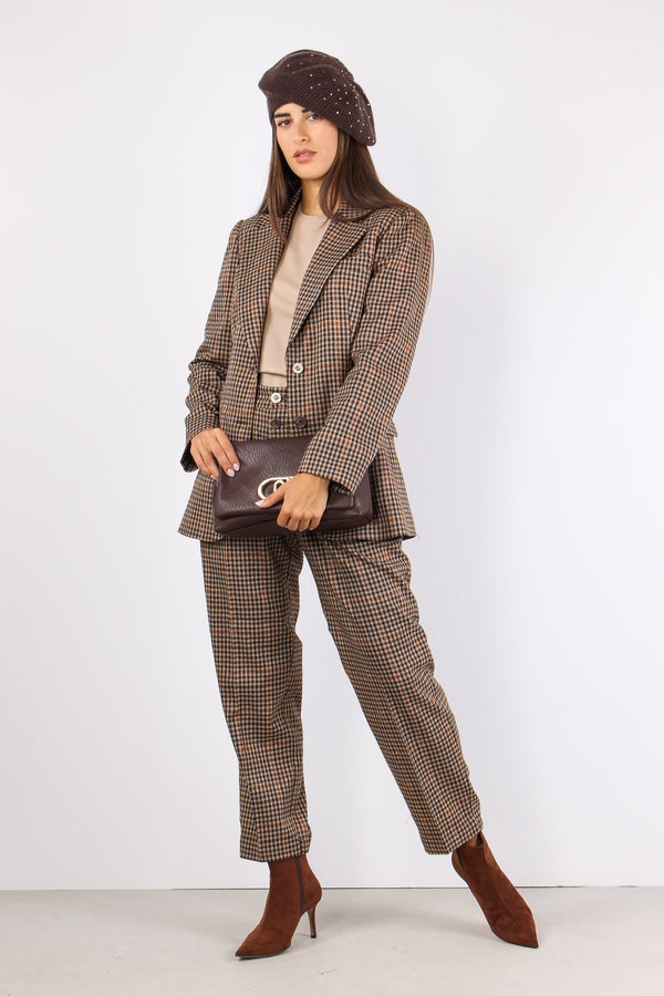 Giacca Dritta Micro Quadro Cioc/beige/blu