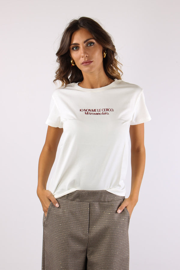 T-shirt Ricamo Io Non Me Le Ce Panna-2