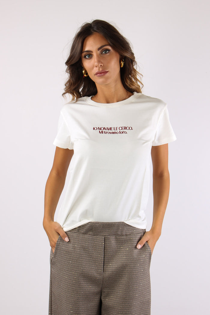 T-shirt Ricamo Io Non Me Le Ce Panna-2