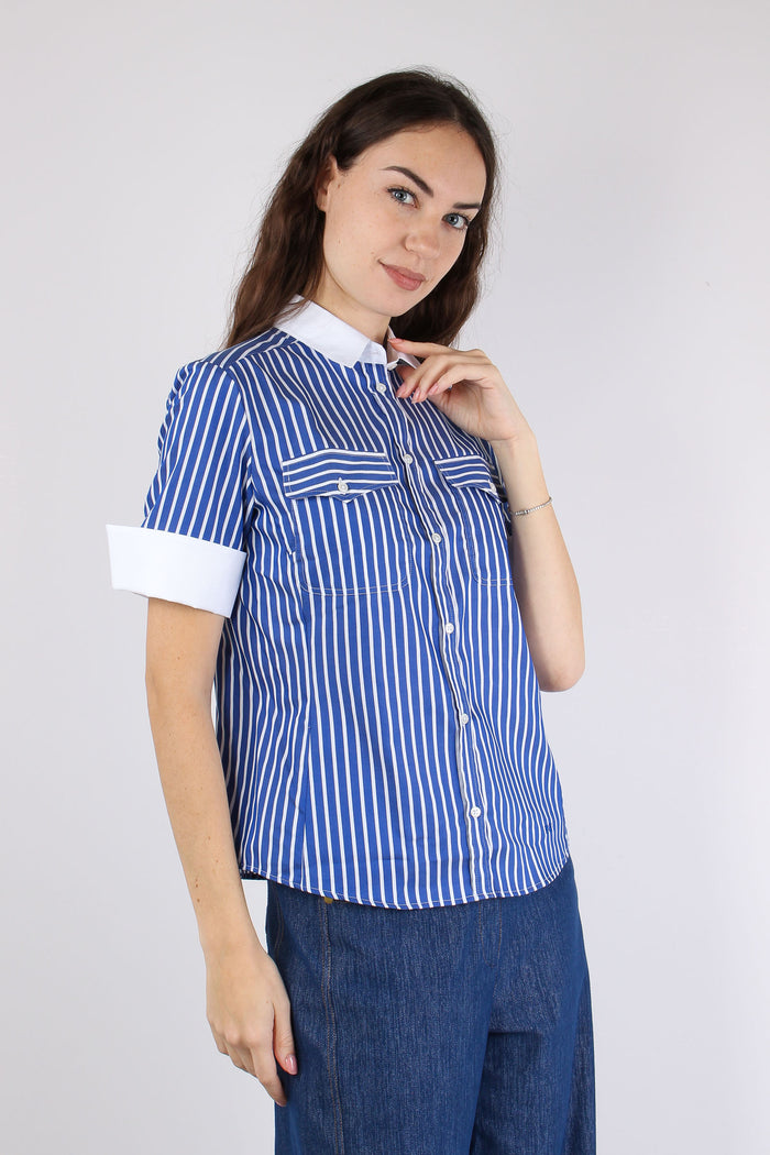 Camicia Manica Corta Riga Blu/bianco-9