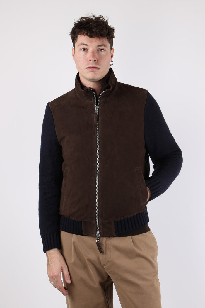 Bomber Bimateriale Interno Pelo Brown/blu